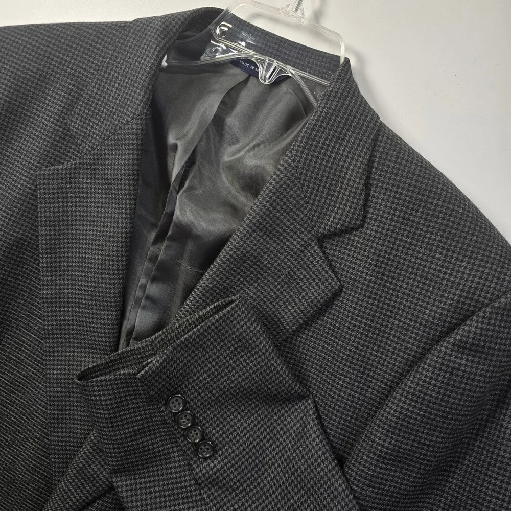 Brooks Brothers Mens 44‎ Long Worsted Wool Grey Houndstooth Blazer Sport Coat